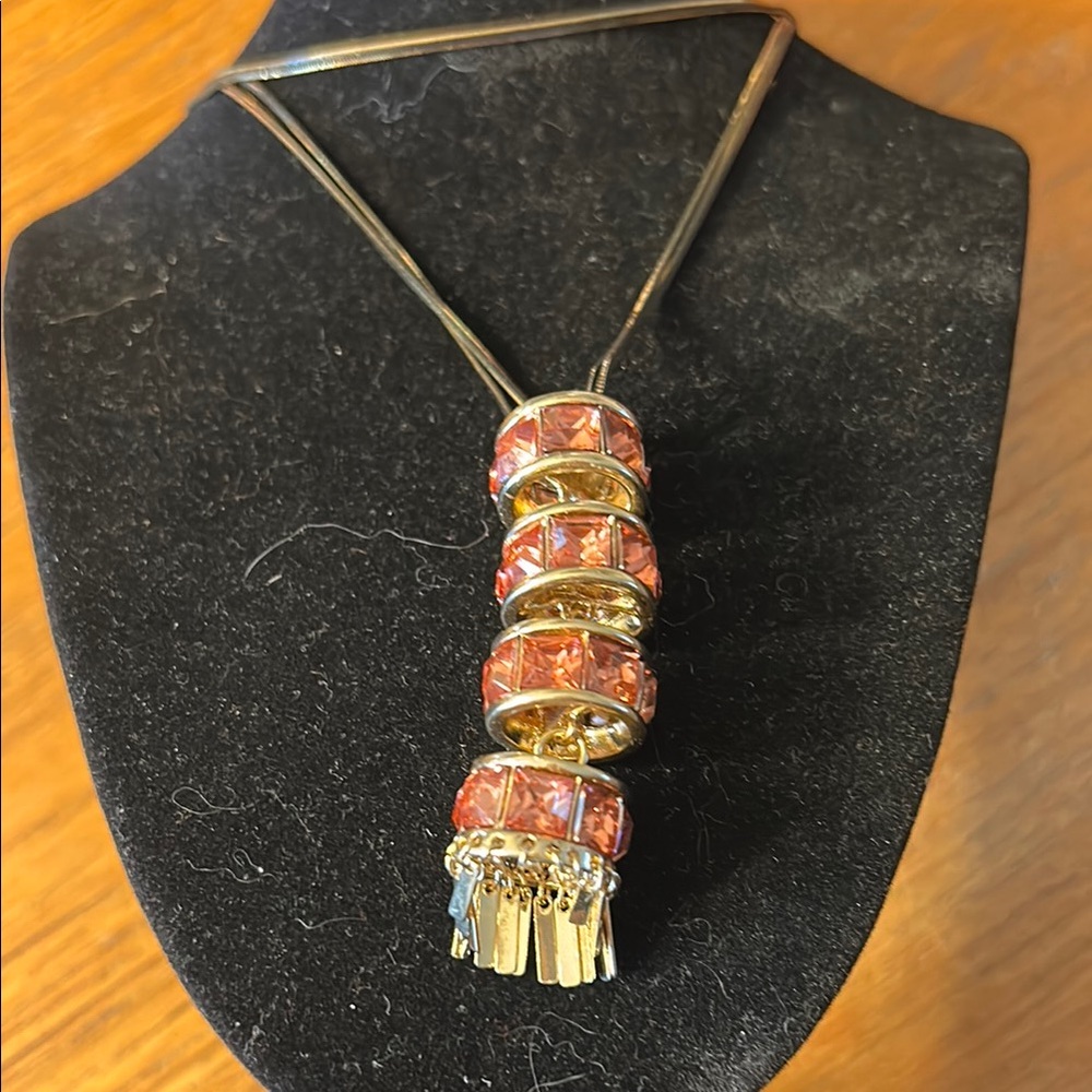 Christian Siriano Gold and Pink Tiered Pendant Necklace